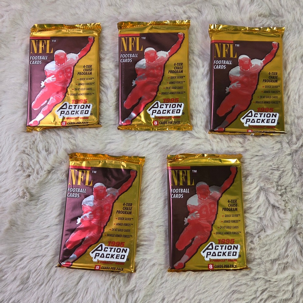 Lot of 5 1995 Action Packed NFL Football Sealed Packs 8 Cards Vintage